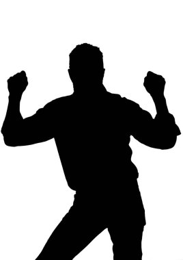 Kollarını kaldırmış mutlu bir adamın silüeti.