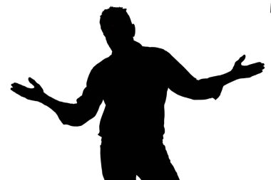 silhouette of a man with doubt or confused expression  