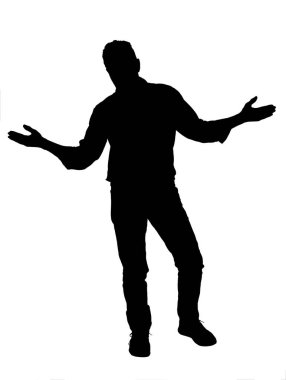 silhouette of a man with doubt or confused expression on white background