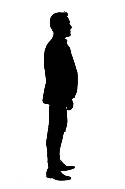 silhouette of a side view of a cool man standing  on white background