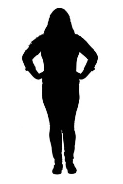 Beyaz arka planda ayakta duran kadın kollarının silueti.