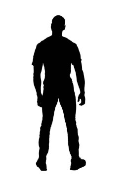  Beyaz arka planda duran bir adamın silüeti