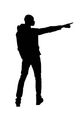  silhouette of   back view of a man pointing on white background