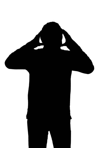 man with expression of forgetfulness or surprise on white background