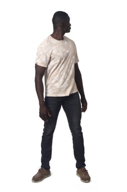 man standing who turn and look back on white background