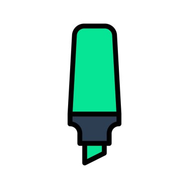 Vurgulayıcı 'nın görsel vektör grafik simgesi. Dolu Satır Biçimi Simgesi. Eğitim Temalı Simge. Beyaz arkaplanda vektör çizimi izole edildi. Web sitesi veya uygulama tasarımı için mükemmel.