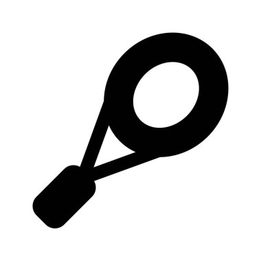 Tenis Raketi 'nin görsel vektör grafik simgesi. Katı Biçim Simgesi. Spor Temalı Simge. Beyaz arkaplanda vektör çizimi izole edildi. Web sitesi veya uygulama tasarımı için mükemmel.