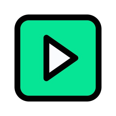 Play 'in illüstrasyon vektör grafik simgesi. Dolu Satır Biçimi Simgesi. Çokluortam Temalı Simge. Beyaz arkaplanda vektör çizimi izole edildi. Web sitesi veya uygulama tasarımı için mükemmel.