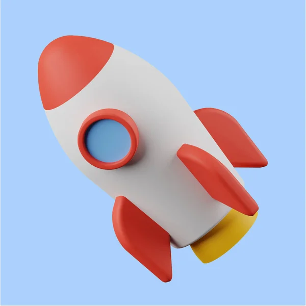 3d rocket icon on light blue background. 3d render illustration. Perfect for website or application design.