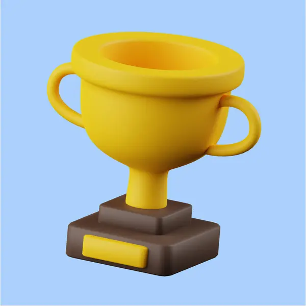 3d golden winning trophy cup icon on light blue background. 3d render illustration. Perfect for website or application design.