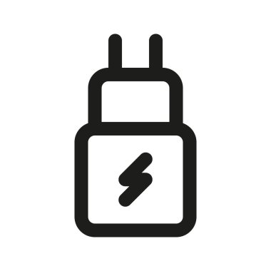 Charger 'ın görsel vektör grafik simgesi. Taslak Biçim Simgesi. Bilgisayar ve Aygıt Temalı Simge. Beyaz arkaplanda vektör çizimi izole edildi. Web sitesi veya uygulama tasarımı için mükemmel.
