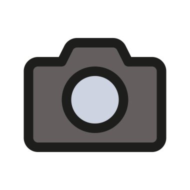 Kamera 'nın görsel vektör grafik simgesi. Dolu Satır Biçimi Simgesi. Bilgisayar ve Aygıt Temalı Simge. Beyaz arkaplanda vektör çizimi izole edildi. Web sitesi veya uygulama tasarımı için mükemmel.