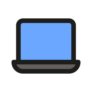 Laptopun görsel vektör grafik simgesi. Dolu Satır Biçimi Simgesi. Bilgisayar ve Aygıt Temalı Simge. Beyaz arkaplanda vektör çizimi izole edildi. Web sitesi veya uygulama tasarımı için mükemmel.