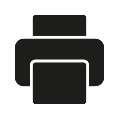 Yazıcının görsel vektör grafik simgesi. Katı Biçim Simgesi. Bilgisayar ve Aygıt Temalı Simge. Beyaz arkaplanda vektör çizimi izole edildi. Web sitesi veya uygulama tasarımı için mükemmel.