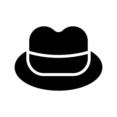 Şapka 'nın illüstrasyon vektör grafik simgesi. Katı Biçim Simgesi. Kıyafet Temalı Simge. Beyaz arkaplanda vektör çizimi izole edildi. Web sitesi veya uygulama tasarımı için mükemmel.