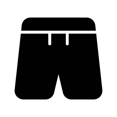 Shorts 'un görsel vektör grafik simgesi. Katı Biçim Simgesi. Kıyafet Temalı Simge. Beyaz arkaplanda vektör çizimi izole edildi. Web sitesi veya uygulama tasarımı için mükemmel.