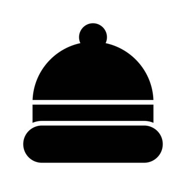 Kış Şapkası 'nın görsel vektör grafik simgesi. Katı Biçim Simgesi. Kıyafet Temalı Simge. Beyaz arkaplanda vektör çizimi izole edildi. Web sitesi veya uygulama tasarımı için mükemmel.