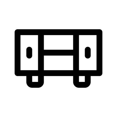 Televizyon standının illüstrasyon vektör grafik simgesi. Taslak Biçim Simgesi. Mobilya Temalı Simge. Beyaz arkaplanda vektör çizimi izole edildi. Web sitesi veya uygulama tasarımı için mükemmel.