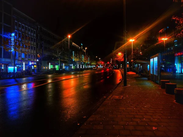 Nacht Uitzicht Stad Straat — Stockfoto