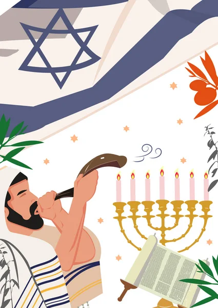 Пост Instagram Любой Еврейский Праздник Судный День Йом Кипур Рош — стоковый вектор