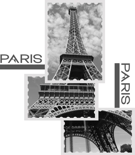 Foto Von Paris Form Von Drei Briefmarken Png Für Attrappen — Stockfoto