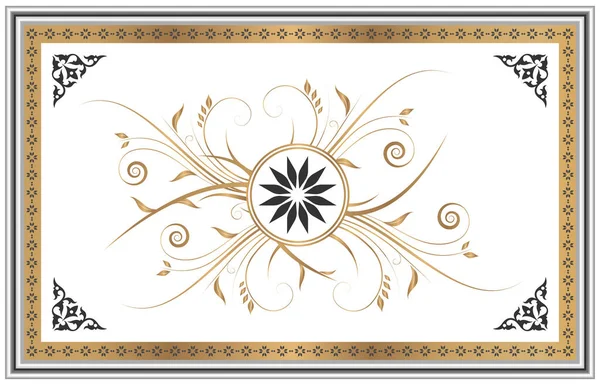 伸展天花板装饰图像 三维金黄色花卉装饰图案和装饰框架 — 图库照片