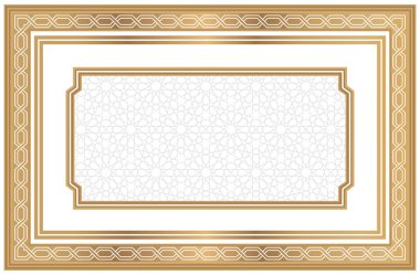Lüks tavan dekorasyonu görüntüsü. Altın sarısı kabartmalı dekoratif çerçeve ve ortada geleneksel İslami motif.