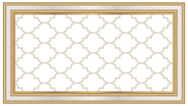 Geometric islamic pattern background and golden yellow decorative frame. It can be used for wallpaper, design element and corridor stretch ceiling decoration.