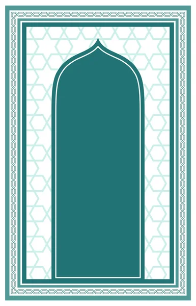 Islamic prayer rug design. islamic pattern and green color frame. Suitable for greeting card, wallpaper, design element and textile print.