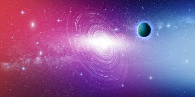 Shining stars in space, nebula light and starburst. Unknown planet in deep space. ''3D rendering''