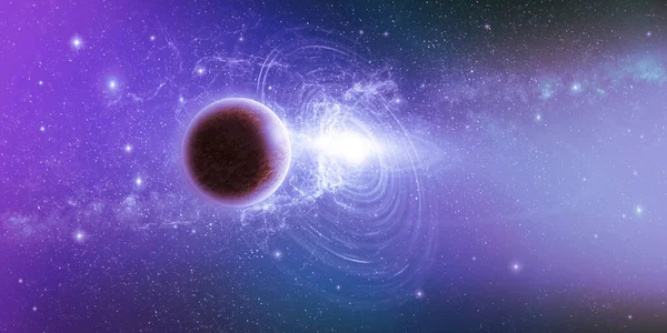 Shining stars in space, nebula light and the Milky Way galaxy. Planet, cosmos background. ''3D rendering''