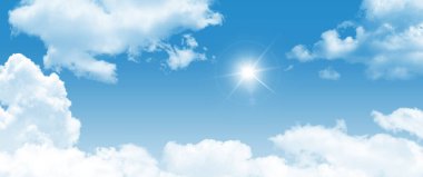 Sunny blue sky with clouds. Bottom-up view of the sky. nature background
