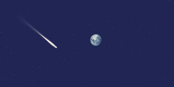 shining stars and full moon in the night sky. shooting star in atmosphere - meteor
