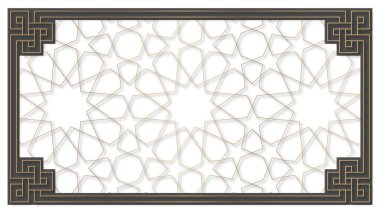 Stretch ceiling pattern, ceiling decoration photo. Traditional islamic background and 3d decorative frame.