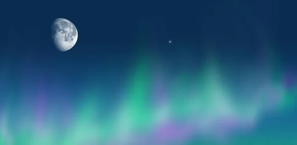 Зеленые Сияния Звезда Светящаяся Луна Ночной Пейзаж — стоковое фото