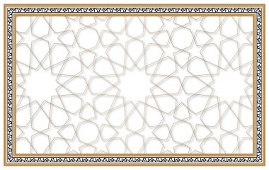 Altın sarısı geometrik İslami motif ve dekoratif çerçeve