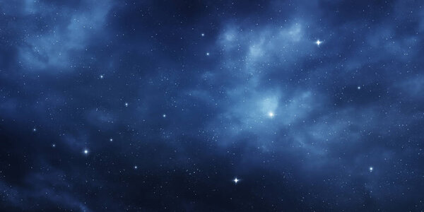 Shining stars among thin clouds in the night sky.