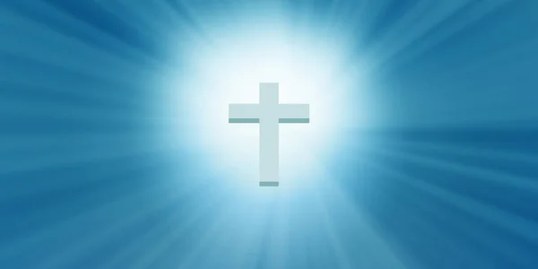 蓝色背景上的基督教十字架和阳光 宗教概念 可用作墙纸和设计元件 — 图库照片
