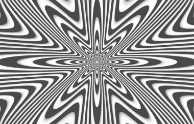 Siyah beyaz çizgili optik illüzyon görüntüsü. 3d duvar kağıdı, tasarım ögesi, arkaplan ve gerilmiş tavan dekorasyonu için kullanılır