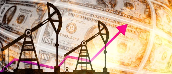 石油和燃料危机概念 以美元为背景的石油钻井泵 财务概念背景图像 — 图库照片