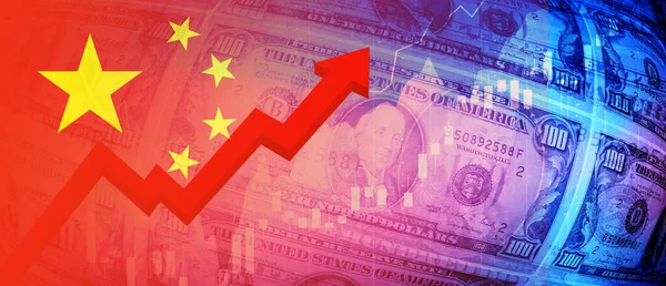 Bandeira China Notas Dólar Gráfico Mercado Ações Dados Financeiros Subindo — Fotografia de Stock