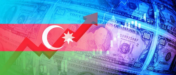 Bandera Azerbaiyán Billetes Dólar Gráfico Bursátil Creciente Flecha Roja Datos — Foto de Stock