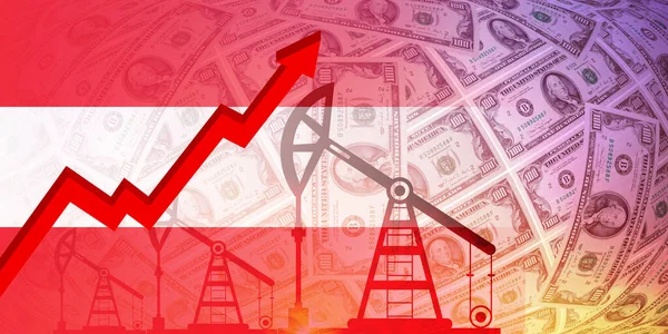 Crisisconcept Voor Olie Gas Brandstof Oliepomp Oostenrijkse Vlag Dollar Achtergrond — Stockfoto