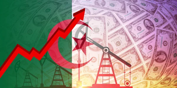 Crisisconcept Voor Olie Gas Brandstof Oliepomp Algerije Vlag Dollar Achtergrond — Stockfoto