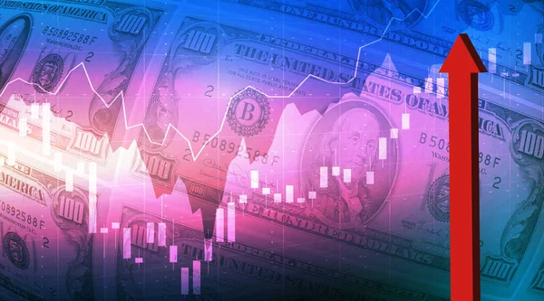 美国股市图表和上涨的红箭 财务数据 通货膨胀 经济和金融概念背景形象 — 图库照片