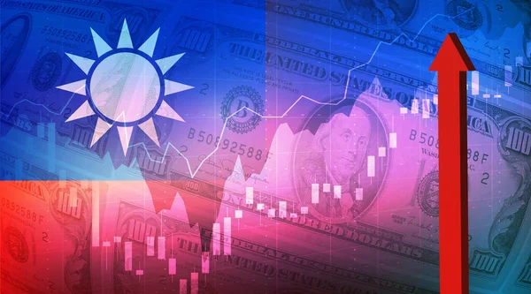 Bandeira Taiwan Notas Dólar Gráfico Mercado Ações Crescente Seta Vermelha — Fotografia de Stock