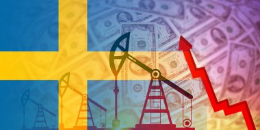 İsveç petrol, doğalgaz, akaryakıt endüstrisi ve kriz konsepti. Ekonomik kriz, durgunluk, fiyat grafiği. Petrol kuyuları, borsa, döviz kuru, ticaret, petrol üretimi