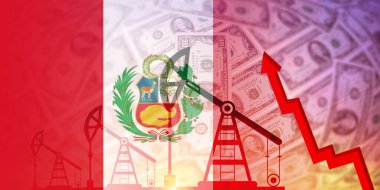 Peru petrol, gaz, akaryakıt endüstrisi ve kriz konsepti. Ekonomik kriz, durgunluk, fiyat grafiği. Petrol kuyuları, borsa, döviz kuru, ticaret, petrol üretimi