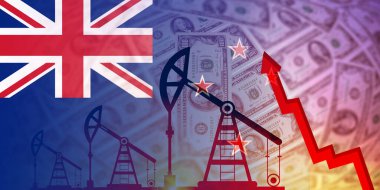 Yeni Zelanda petrol, gaz, akaryakıt endüstrisi ve kriz konsepti. Ekonomik kriz, durgunluk, fiyat grafiği. Petrol kuyuları, borsa, döviz kuru, ticaret, petrol üretimi