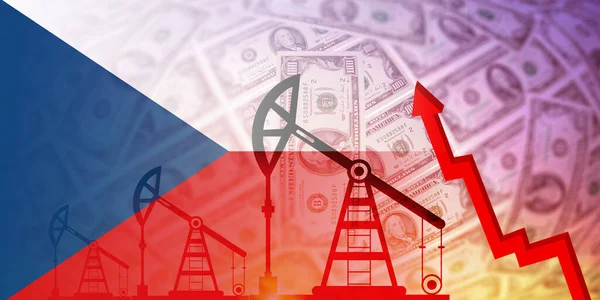 捷克共和国旗帜下的石油 天然气 燃料工业和危机概念 经济危机 价格图表 股票市场 外汇经济 石油生产 — 图库照片